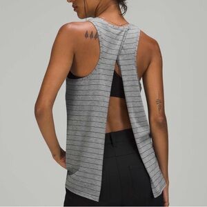 NWT Lululemon All Tied Up Tank Pima Cotton Short Stripe Heathered Grey Black